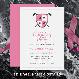 Golf Stylish 60th Adult Birthday Party Modern Pink Invitation