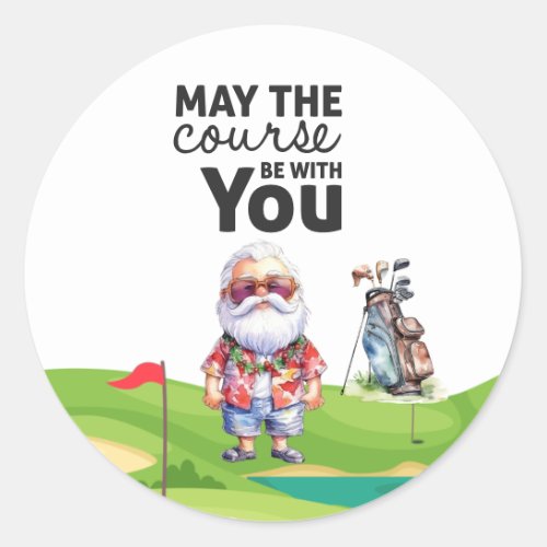 Golf Summer  Christmas with Santa Claus at flag   Classic Round Sticker