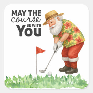 Golf Summer Christmas with Santa Claus Golfing Square Sticker