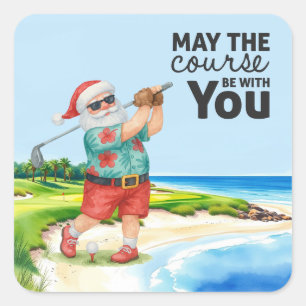 Golf Summer Christmas with Santa Claus Golfing Square Sticker
