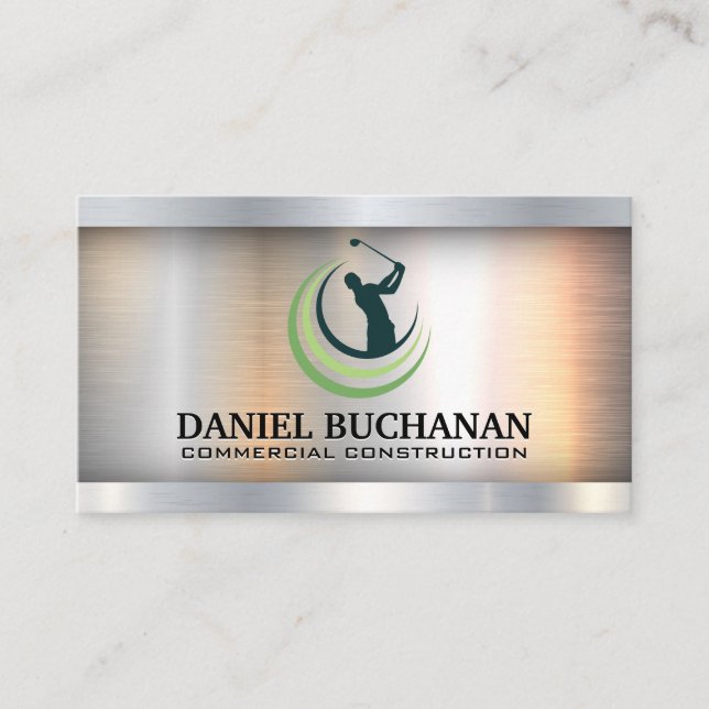 Golf Swing Logo | Metallic Industrial  Business Card (Front)