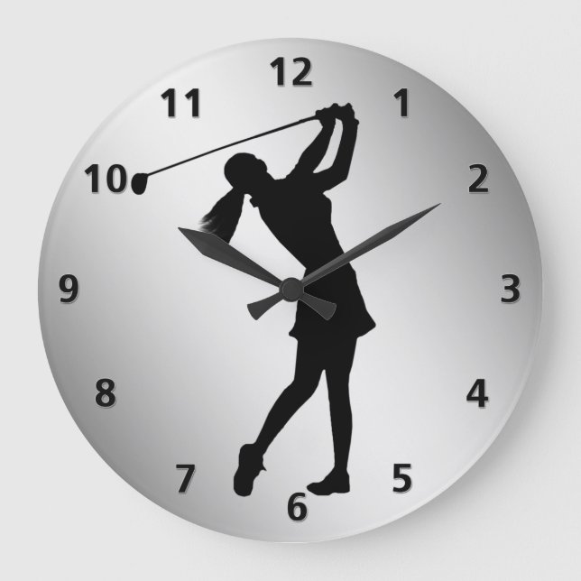 Golf Swinger, Female Customizable Large Clock (Front)