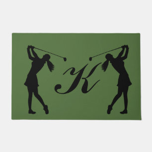 Golf Swinger, Female, Customizable Monogram Doormat