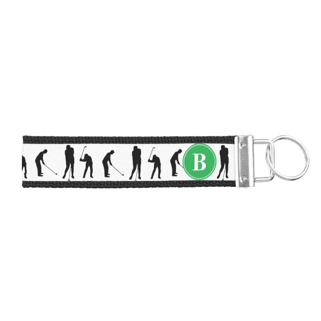 Golf Swings Silhouettes Monogram Wrist Keychain (Keys on Right)