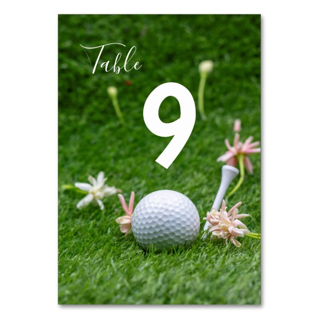 Golf Table number with golf ball and tee on green (Front)