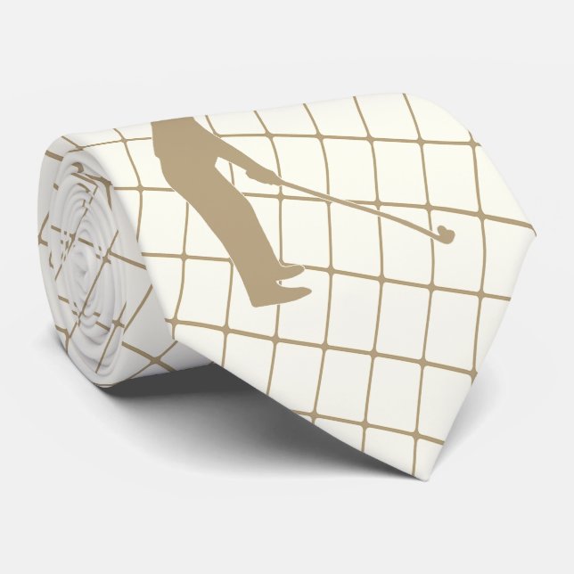 Golf Tan Silhouette Golfer and Golf Club 2 Neck Tie (Rolled)