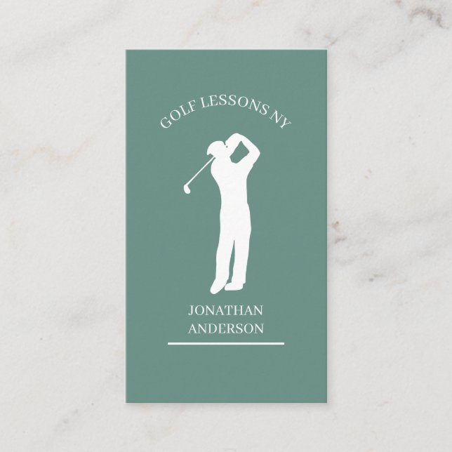 Golf teacher Gray-Green White Business Card (Front)