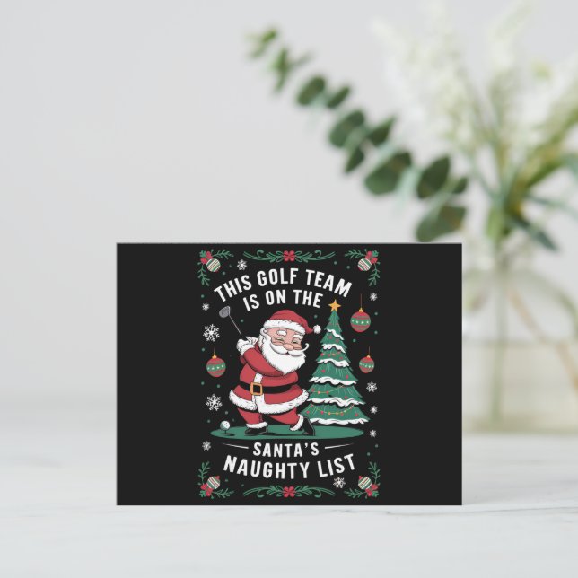 Golf Team Is On Santa's Naughty List Xmas Santa Pl Holiday Postcard (Standing Front)