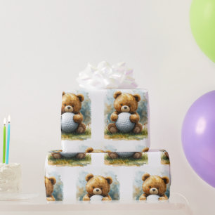 Golf Teddy bear holding golf ball Wrapping Paper