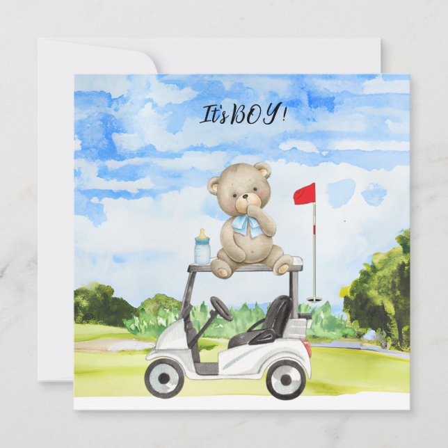 Golf Teddy Bear It's Boy for Baby Shower  Card (Front)