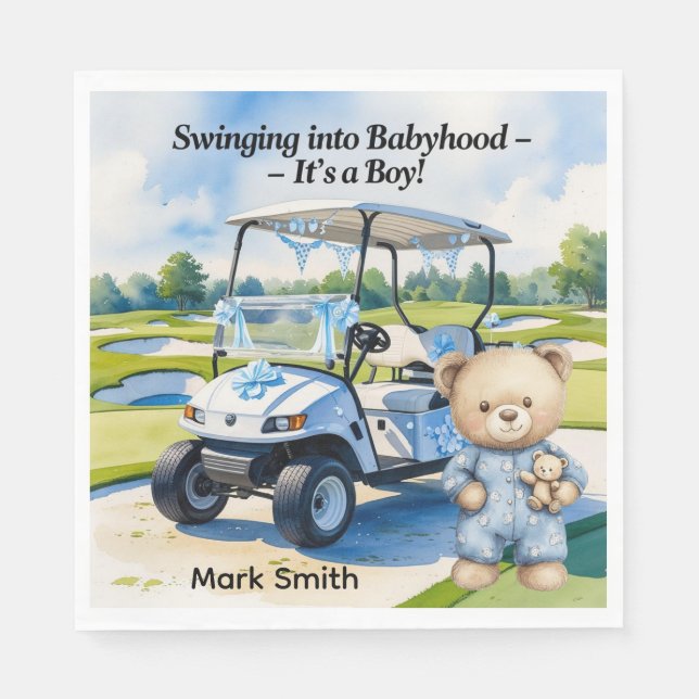 Golf Teddy Bear It's Boy for Baby Shower  Napkins (Front)