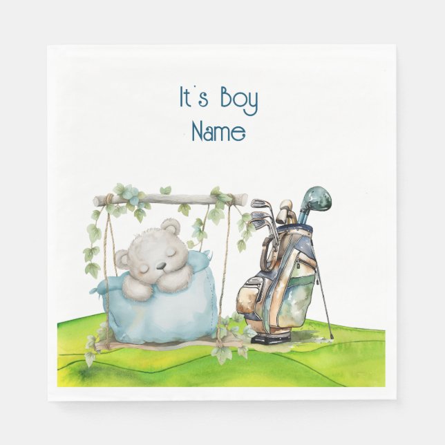 Golf Teddy Bear It's Boy for Baby Shower  Napkins (Front)