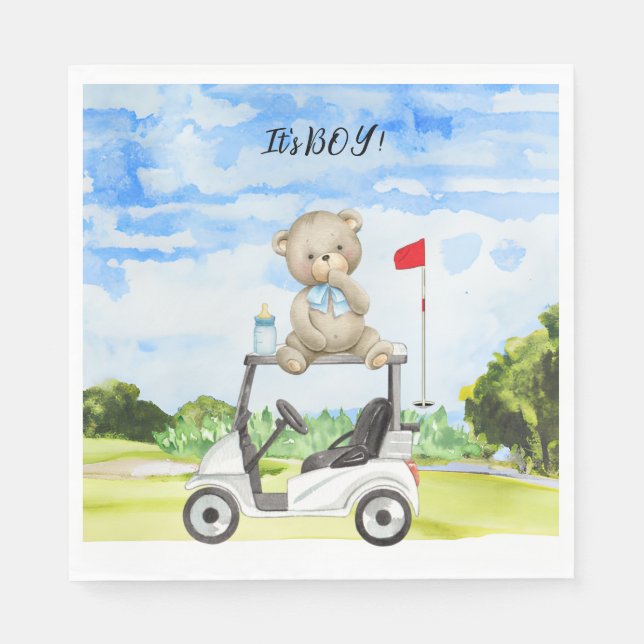 Golf Teddy Bear It's Boy for Baby Shower  Napkins (Front)