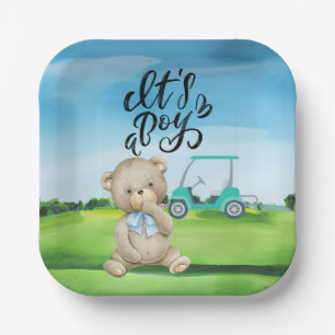 Golf Teddy Bear It's Boy for Baby Shower Paper Plates