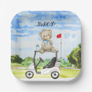 Golf Teddy Bear It's Boy for Baby Shower   Paper Plates