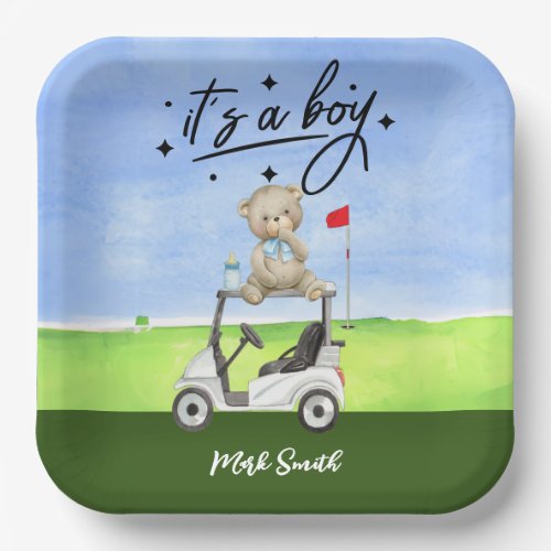 Golf Teddy Bear Its Boy for Baby Shower   Paper Plates