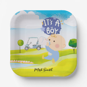 Golf Teddy Bear It's Boy for Baby Shower Paper Plates