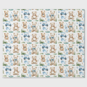 Golf Teddy Bear with Golf Cart for Baby Boy Golfer Wrapping Paper