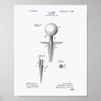 Golf Tee 1899 Patent Art - White Paper Poster