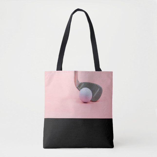 Golf tee and iron on pink lady golfer tote bag (Front)