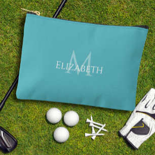 Golf Tee Golfer Teal Monogram Modern Accessory  Pouch