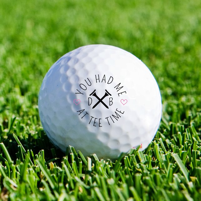 Golf Tee Time Custom Initials Romantic Pink Hearts Balls (A romantic gift for a golf loving couple. Could pair with a ring for a proposal? Engagement keepsake)