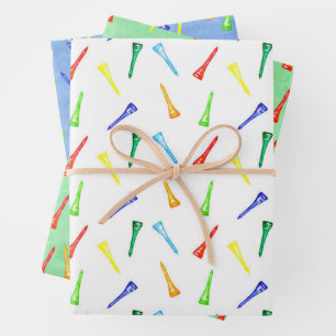 Golf Tees Golfing Sport Colorful Green Blue Wrapping Paper Sheets
