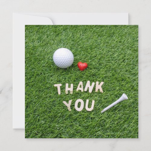 Golf Thank you card  love  on green grass Golfer