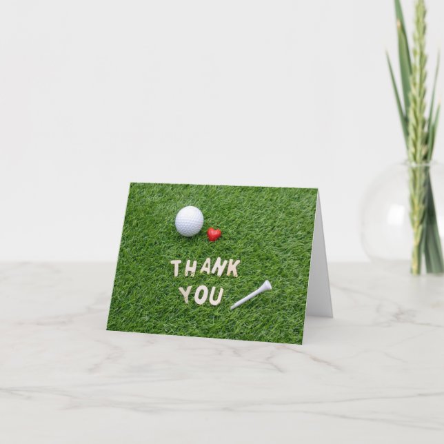 Golf Thank you card  love  on green grass Golfer (Front)