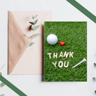 Golf Thank you card love on green grass Golfer