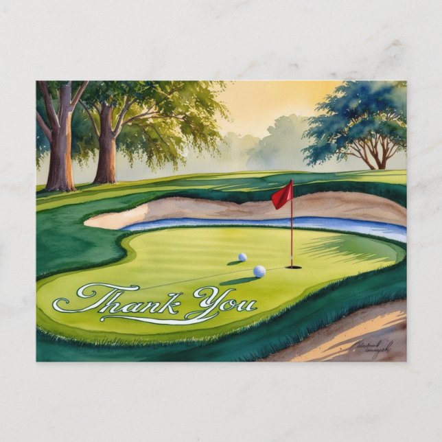 Golf Thank you card watercolor style  golf flag (Front)