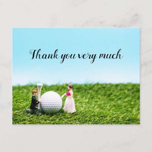 Golf thank you card wedding with bride and groom