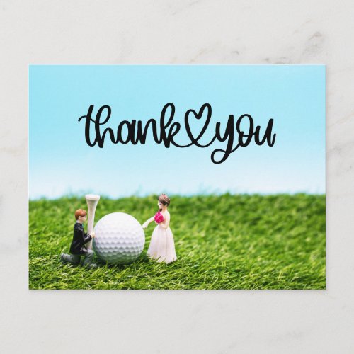 Golf thank you card wedding with bride and groom