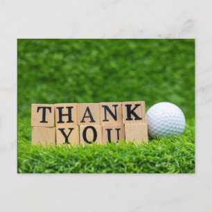 Golf Thank you card with ball on green grass