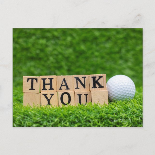 Golf  Thank you card with ball on green grass (Front)