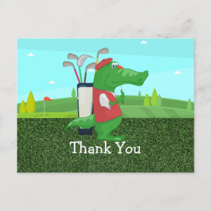 Golf Thank you card with Crocodile golfer on green