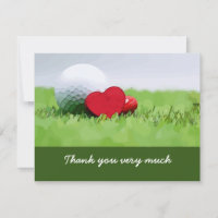 Golf Thank you card with golf ball and hearts love