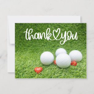 Golf Thank you card with golf ball and hearts love