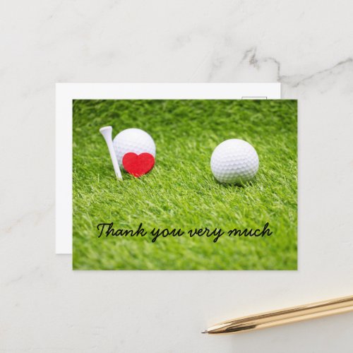 Golf Thank you card with golf ball and hearts love