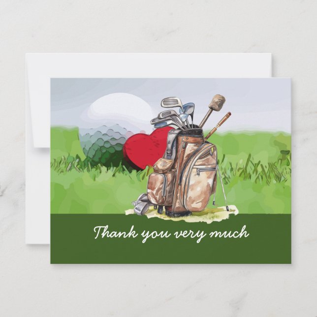 Golf Thank you card with golf ball and hearts love (Front)