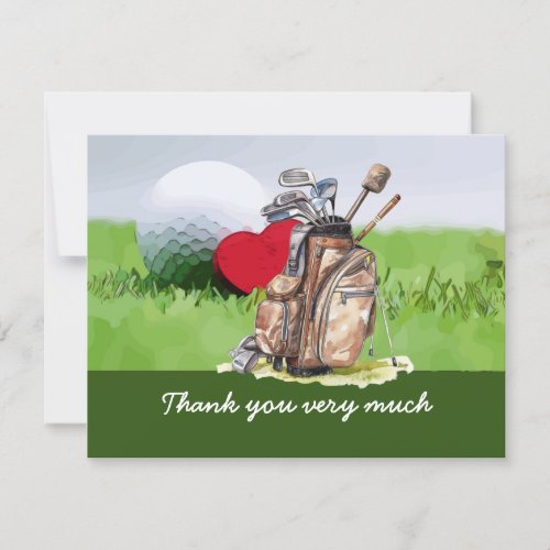 Golf Thank you card with golf ball and hearts love