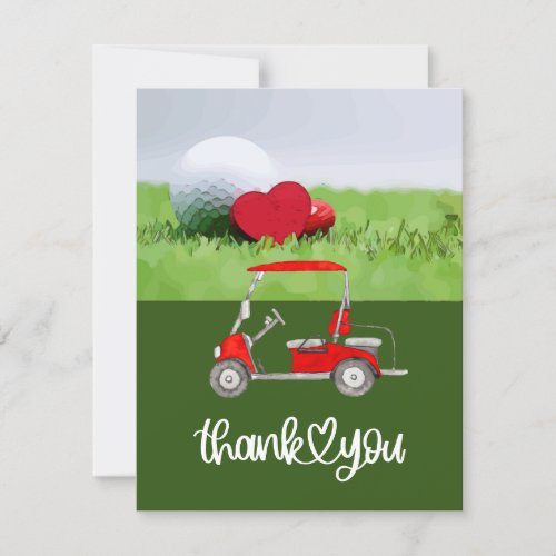 Golf Thank you card with golf ball and hearts love
