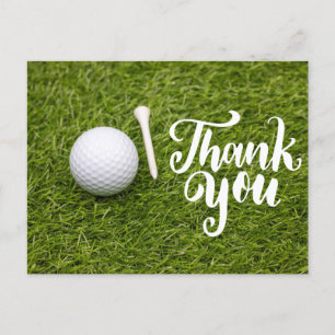 Golf Thank you card with golf ball and tee green