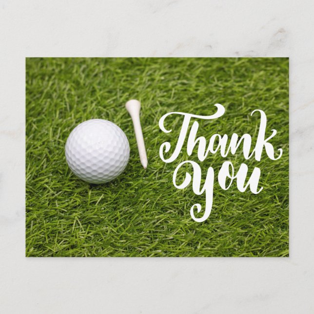 Golf  Thank you card with golf  ball and tee green (Front)