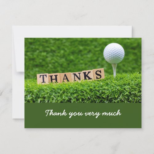 Golf Thank you card with golf ball on green grass