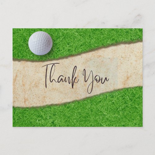 Golf  thank you card with golf ball on green grass