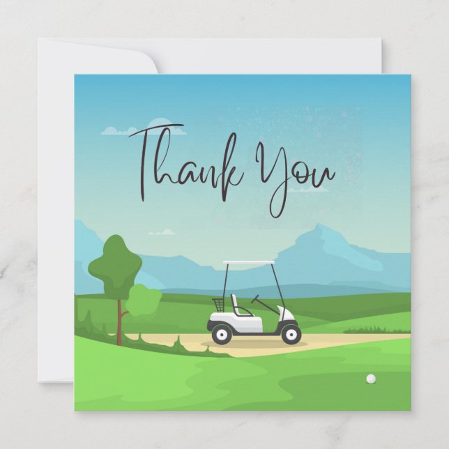 Golf  thank you card with golf cart on green  (Front)