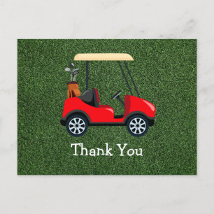 Golf Thank you card with golf cart on green golfer