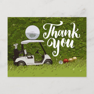 Golf Thank you card with golf cart on green grass