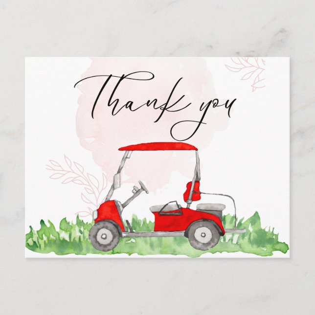 Golf Thank you card with golf cart watercolor (Front)